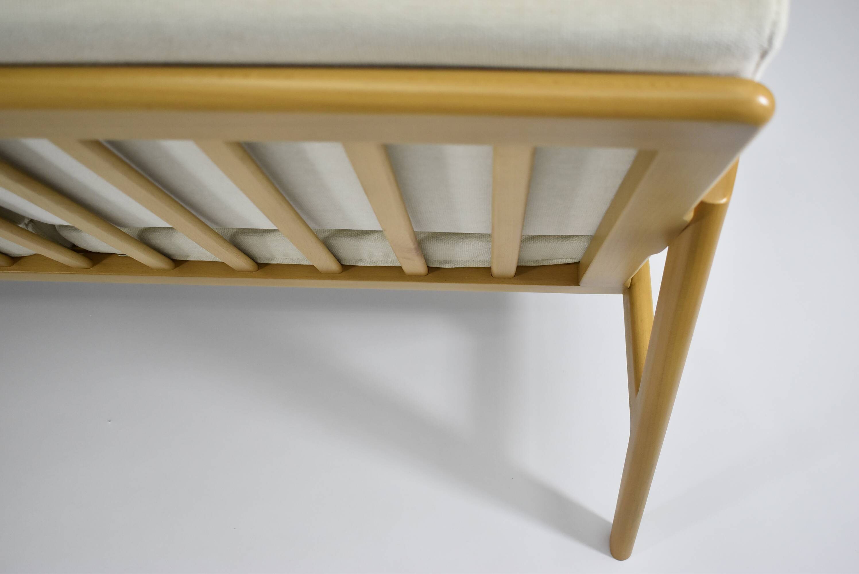 Original restored two-seater Sofa, cream, teak, 1960s