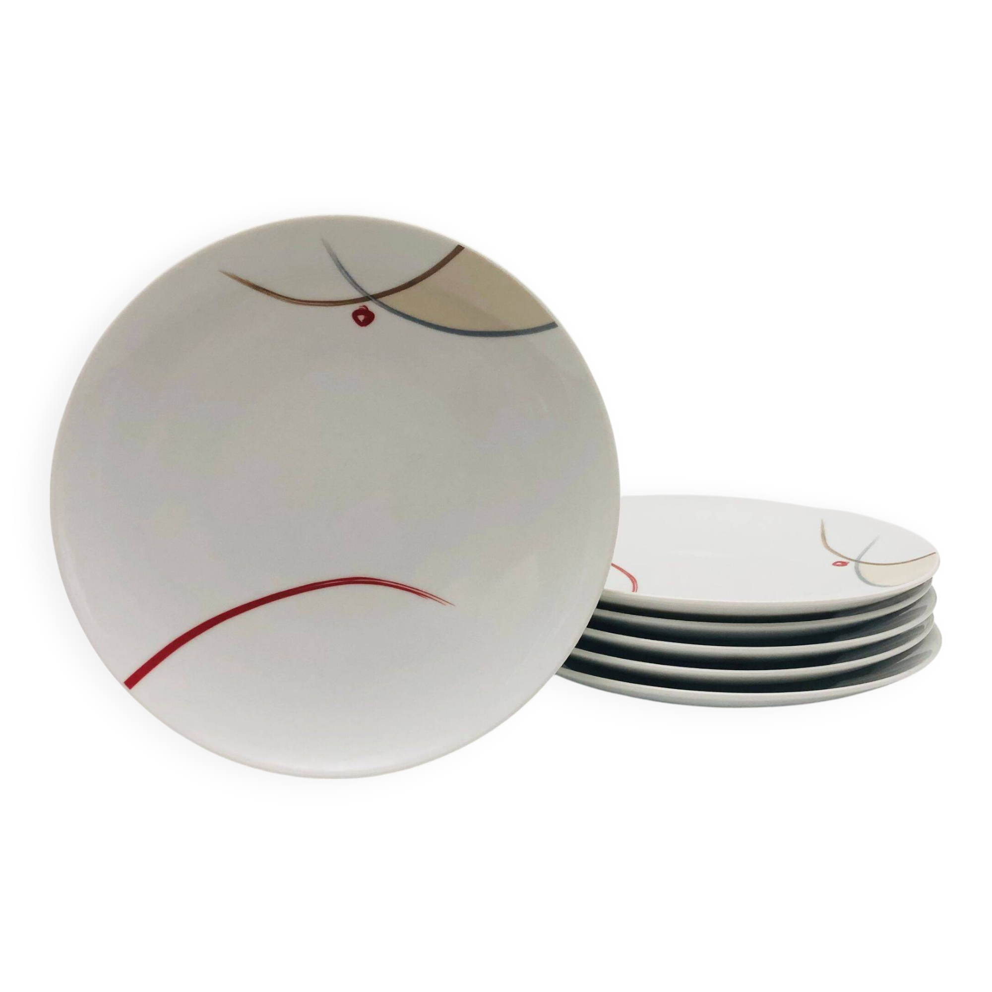 6 porcelain dessert plates. Guy Degrenne.