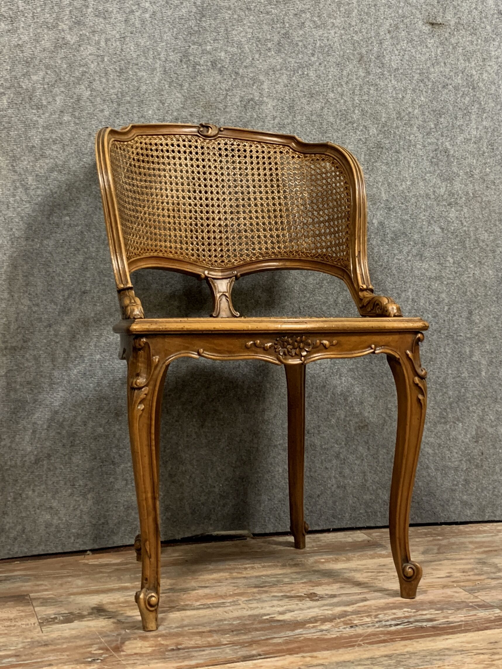 Louis XV office armchair in walnut and cane bottom circa 1880-1900