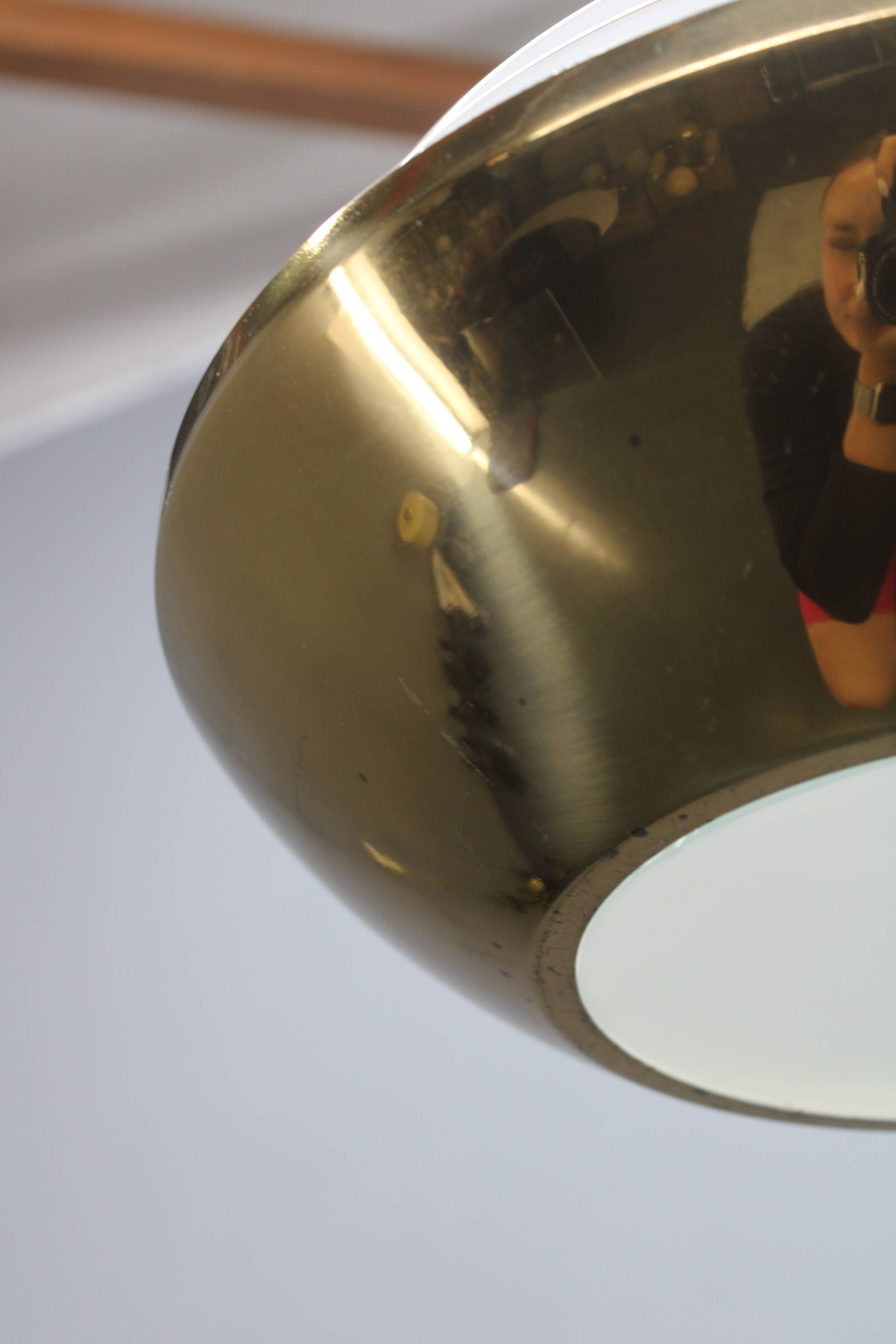 1950s Czechoslovak brass pendant with opaline glass diffuser