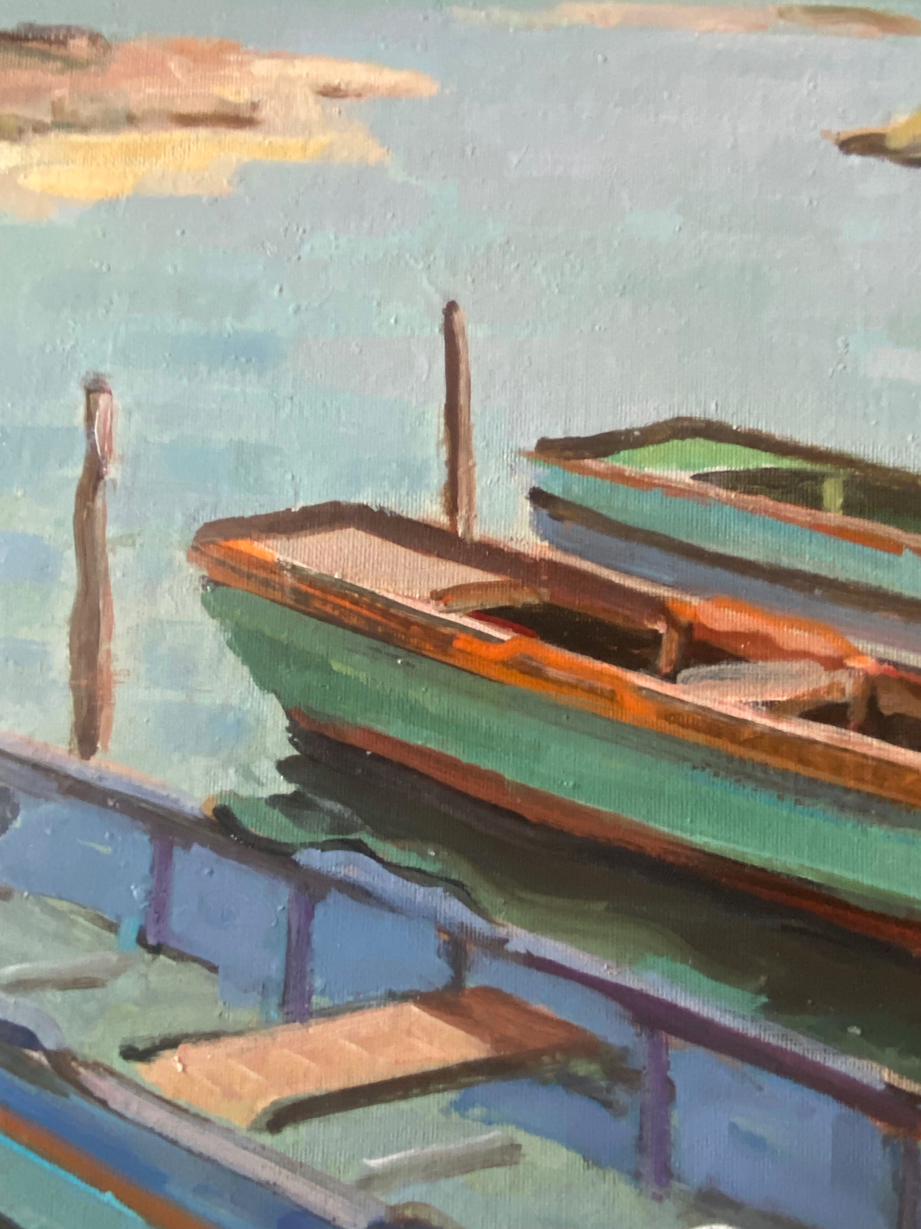 HST painting "Boats in lagoon" Marine Normandy Brittany by Robert Leboucher