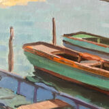 HST painting "Boats in lagoon" Marine Normandy Brittany by Robert Leboucher