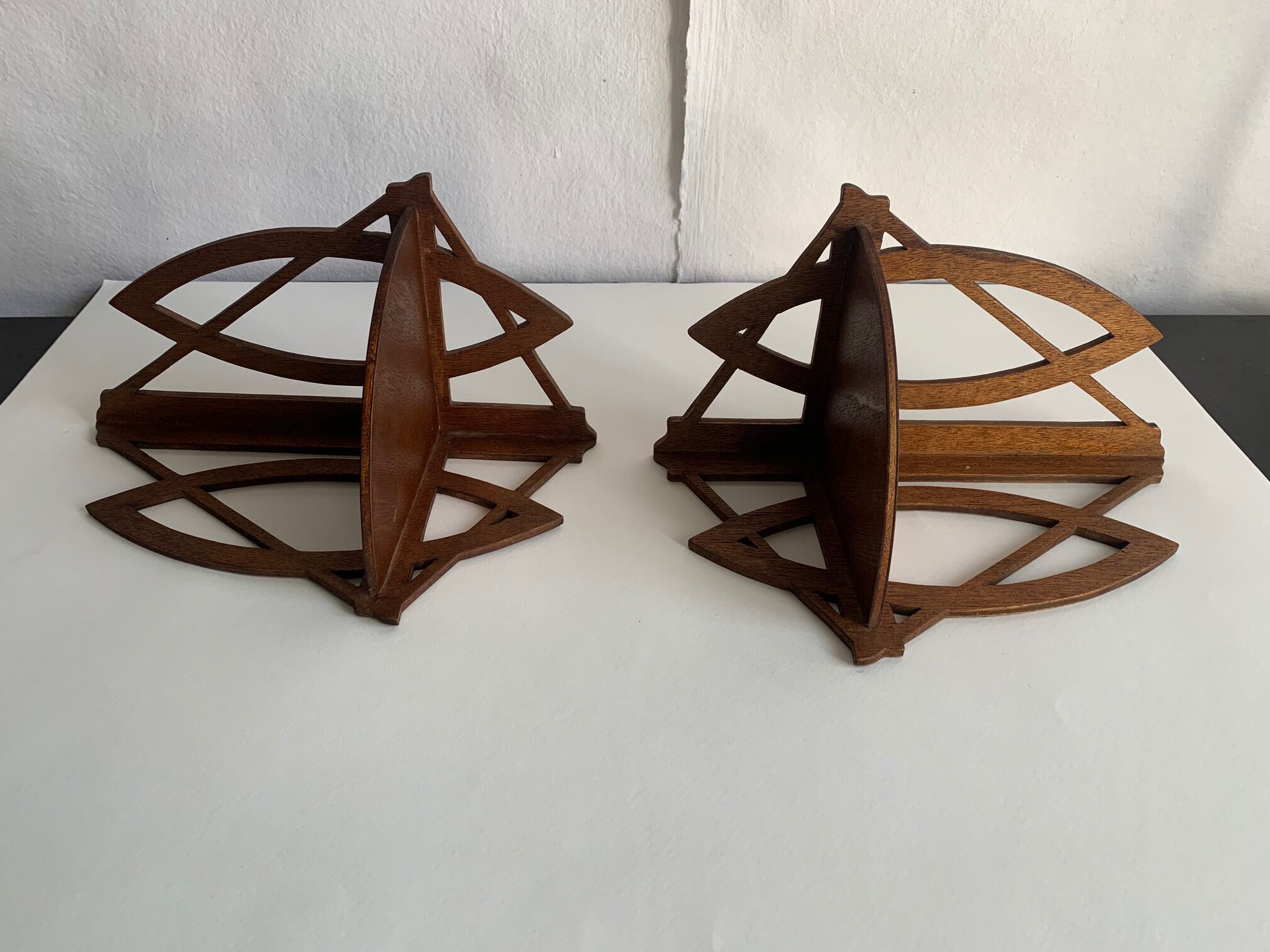 Pair of wall corner shelves, art deco