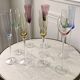 Set of 10 very high champagne flutes in colored glass 70s