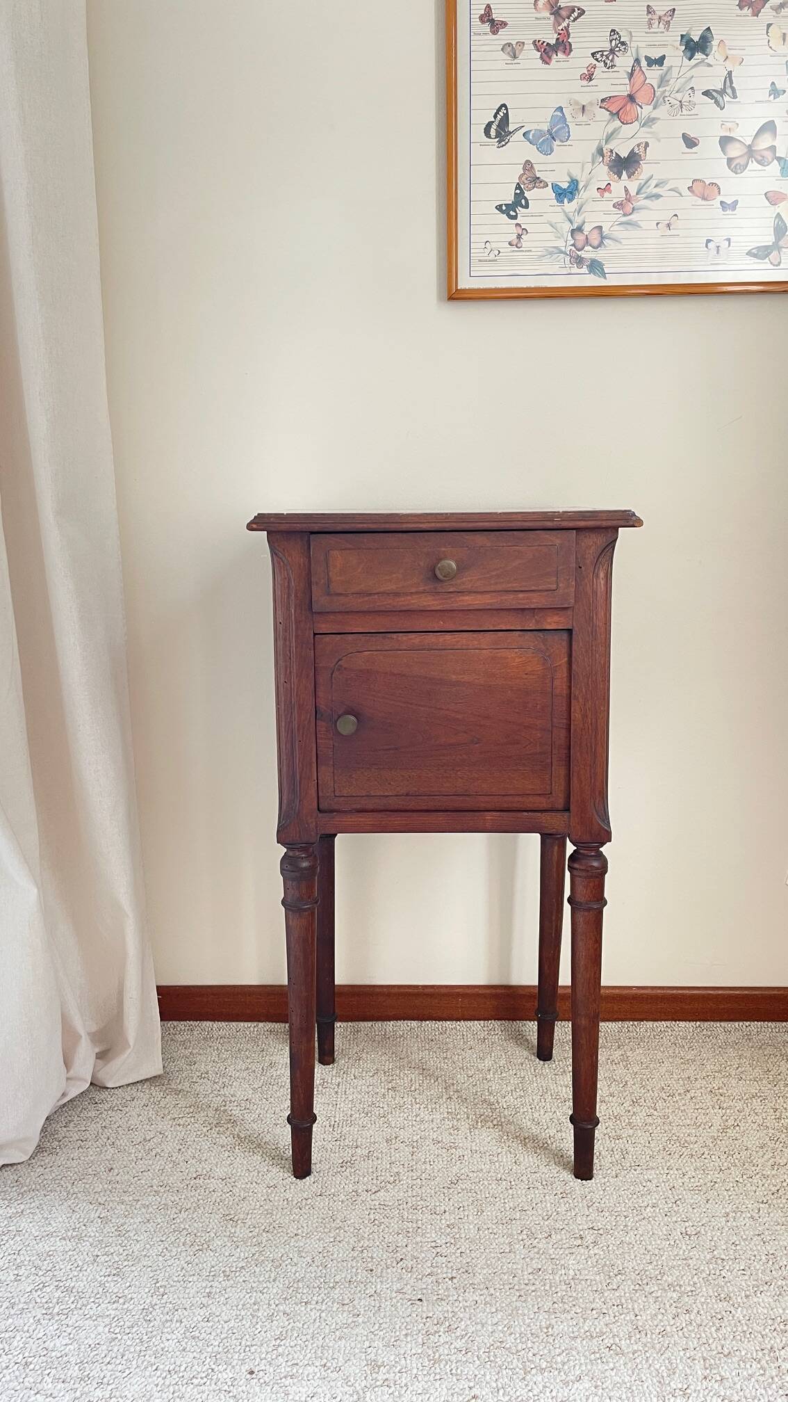 Antique bedside table in wood and marble