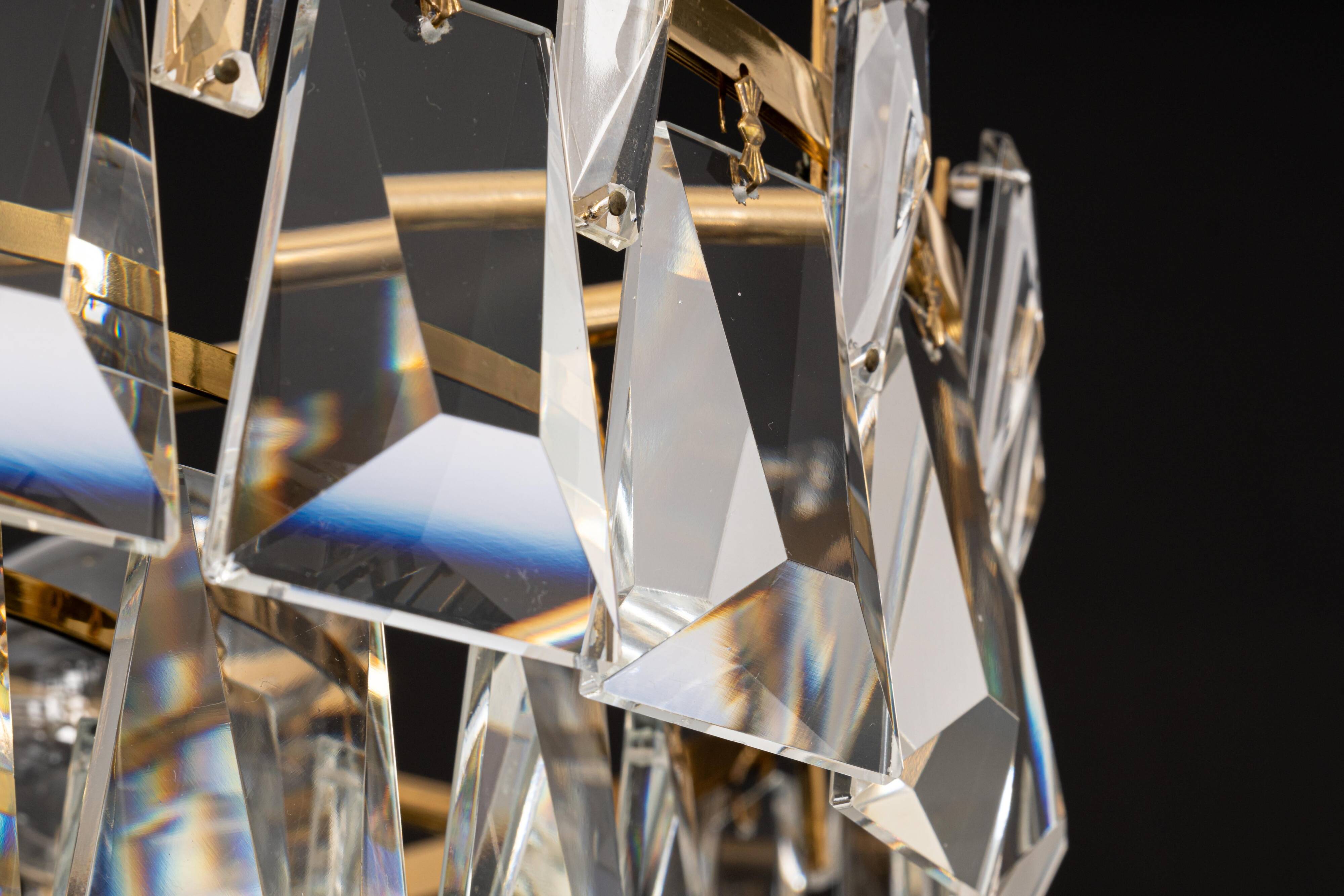 Large chandelier in gilded brass and crystal, by Palwa, Germany, 1970s.