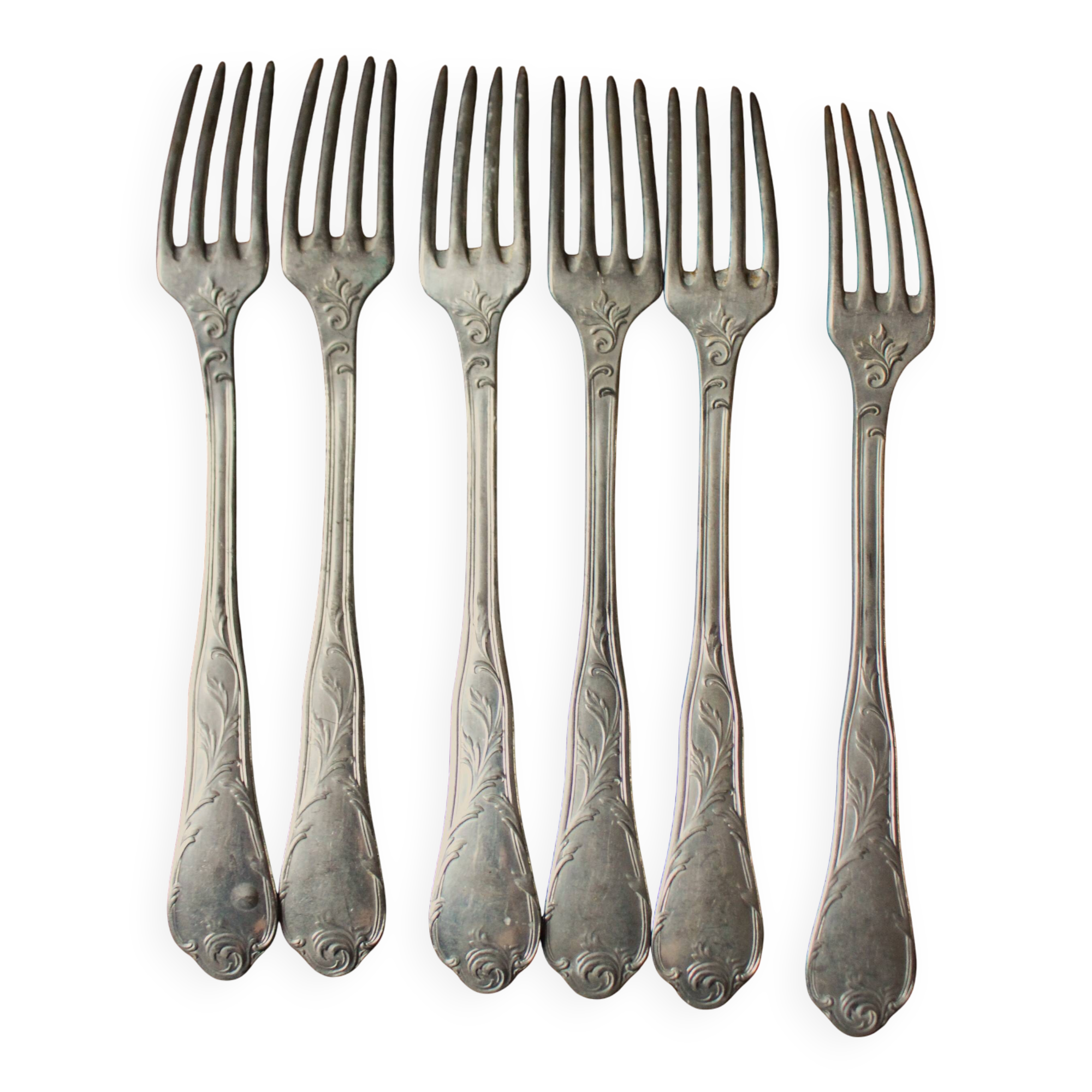 A set of 6 old flowered metal forks