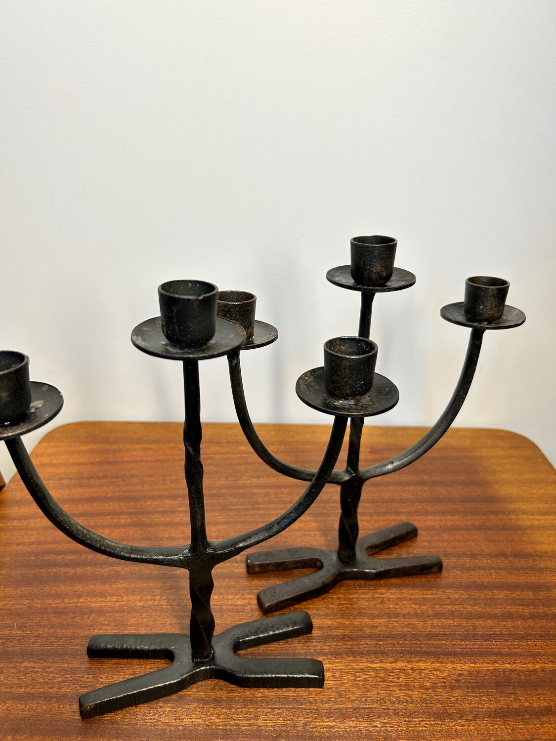 Brutalist wrought iron candlesticks from the 60s