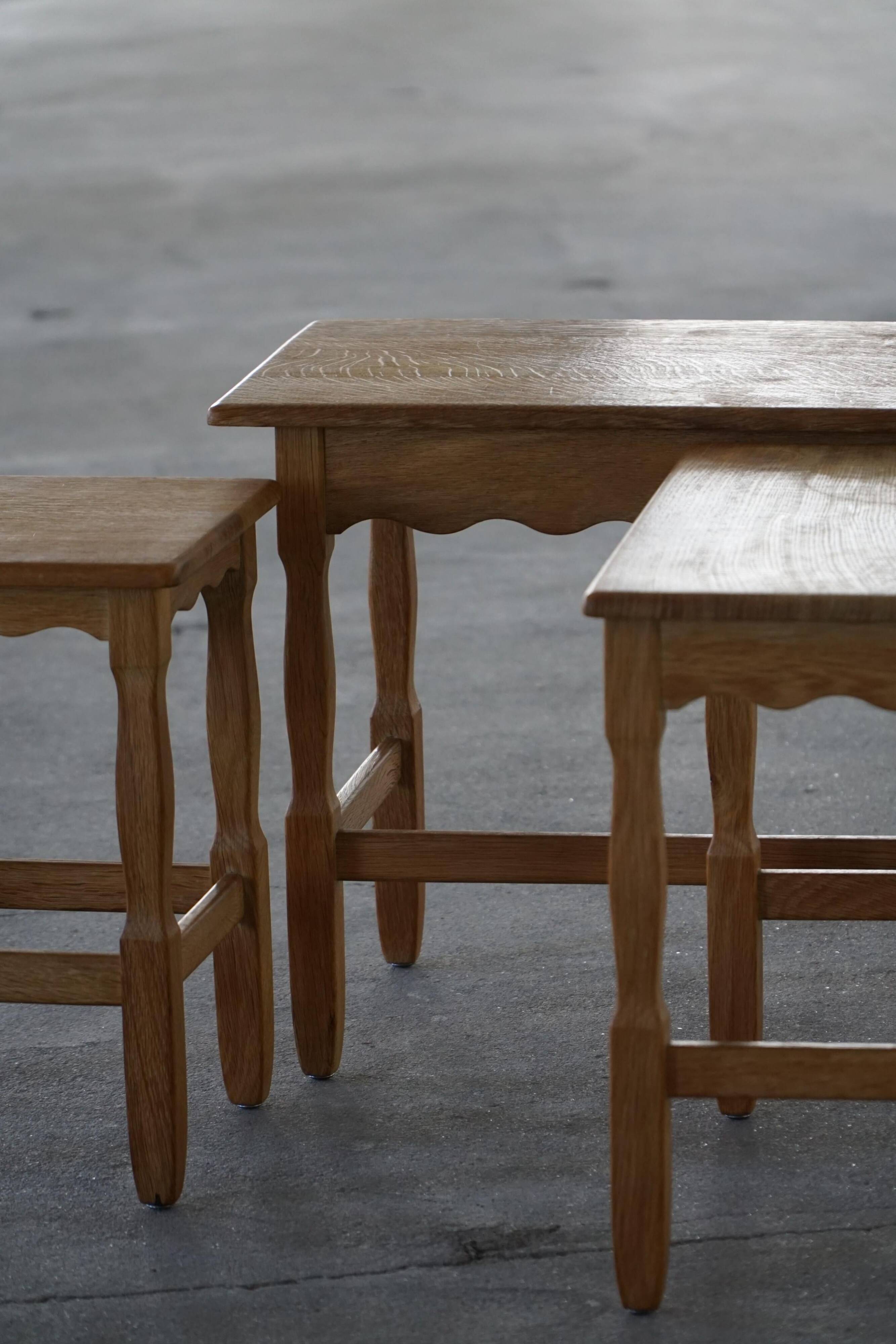 Nesting tables in oak, made by a Danish cabinetmaker, mid-century modern, 1960s.