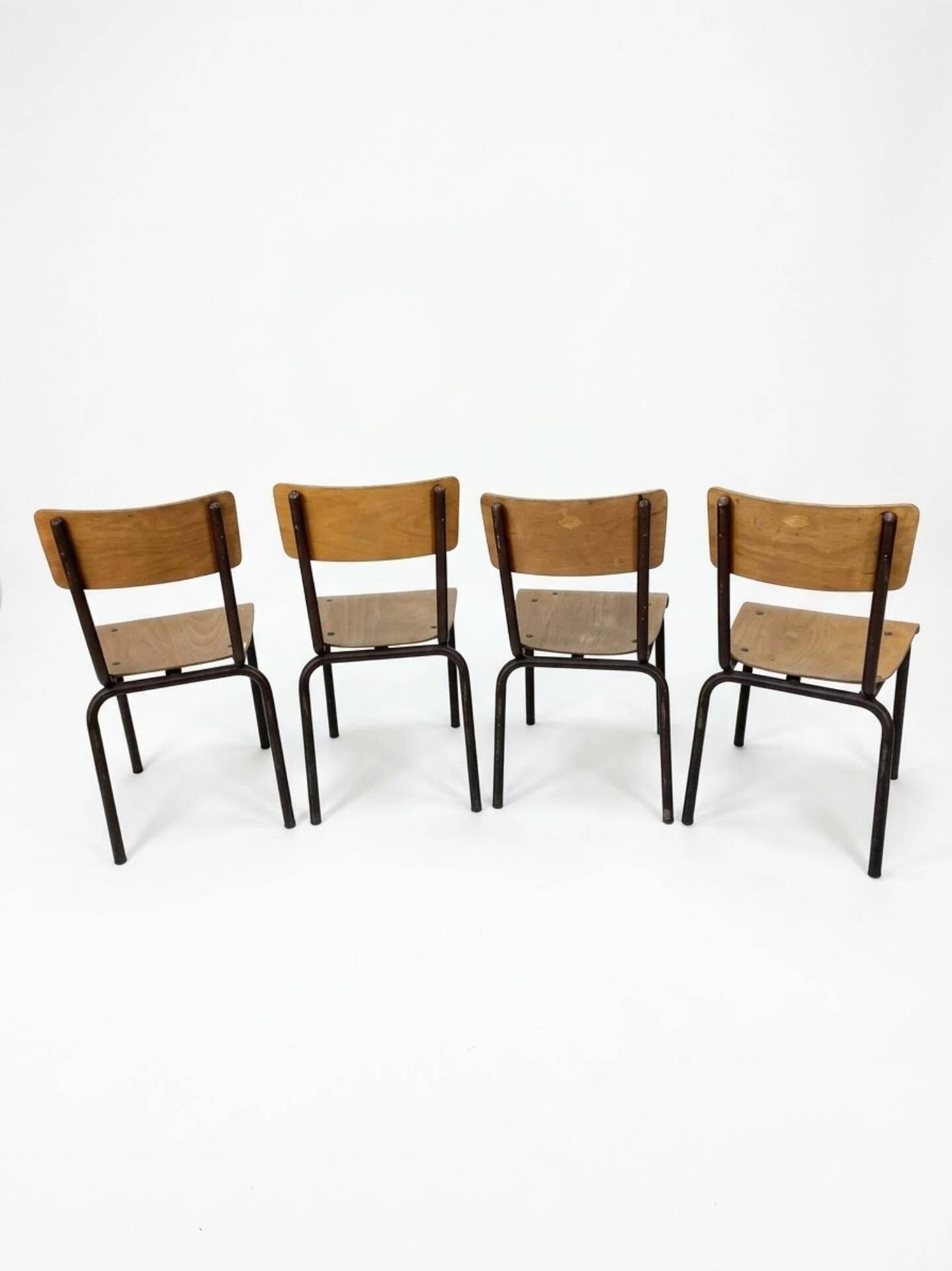 Set of 4 vintage metal and plywood school chairs (2 pairs)