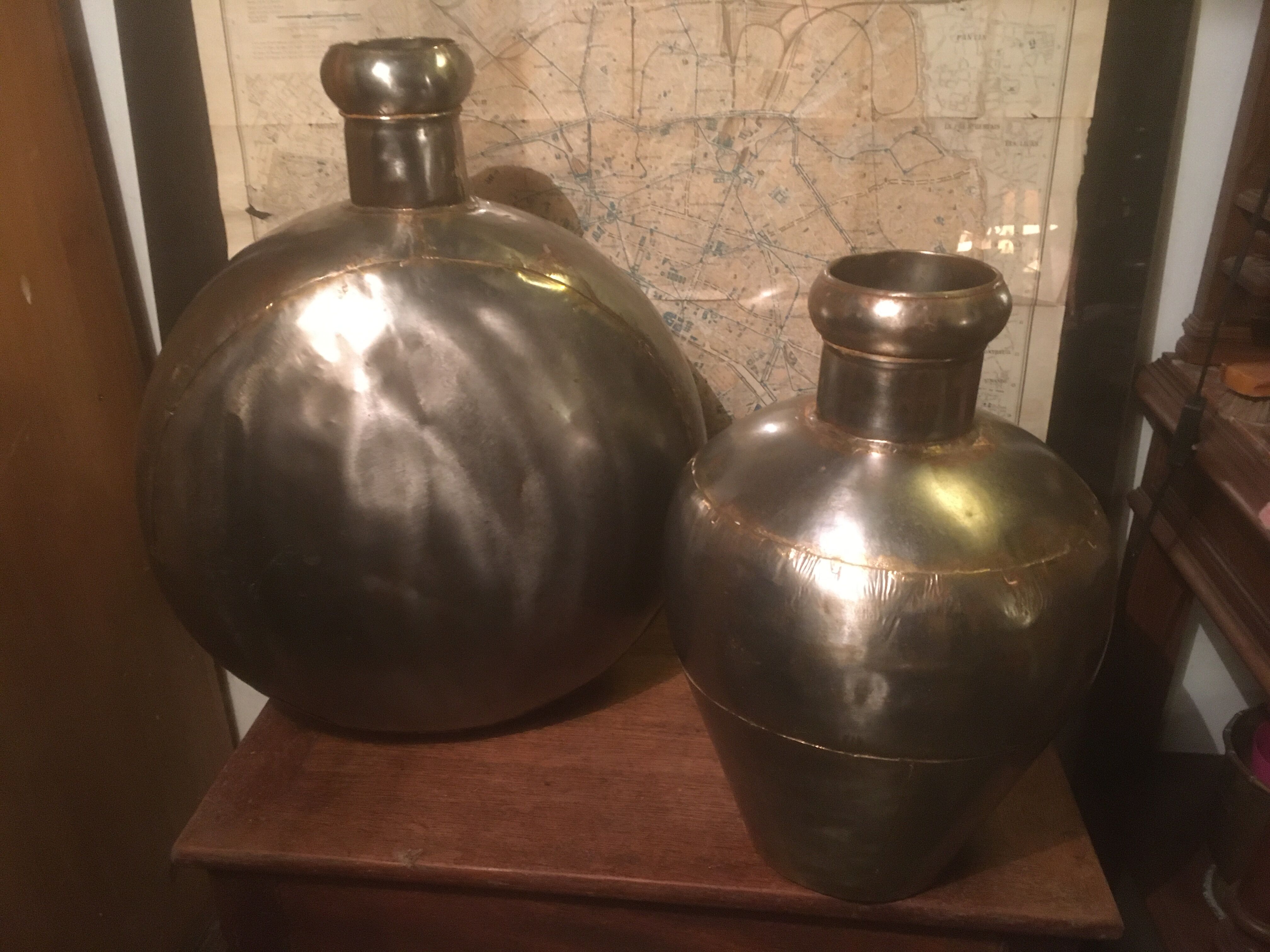 Pair of Radjasthan water bottles in polished metal