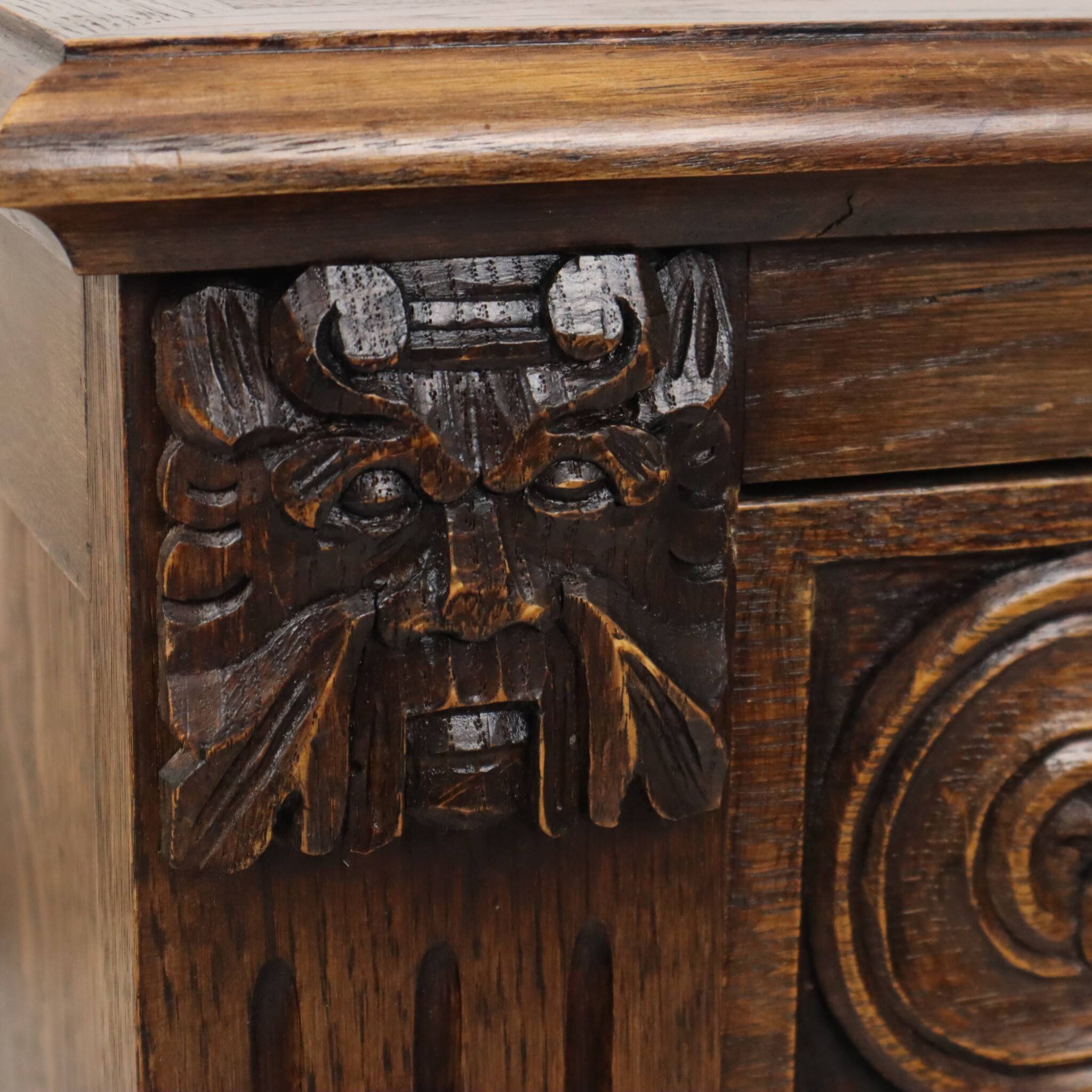 Vintage Carved Oak Cabinet/Chest of Drawers with Mythical Figures