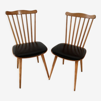 2 chaises baumann assise en simili cuir noir