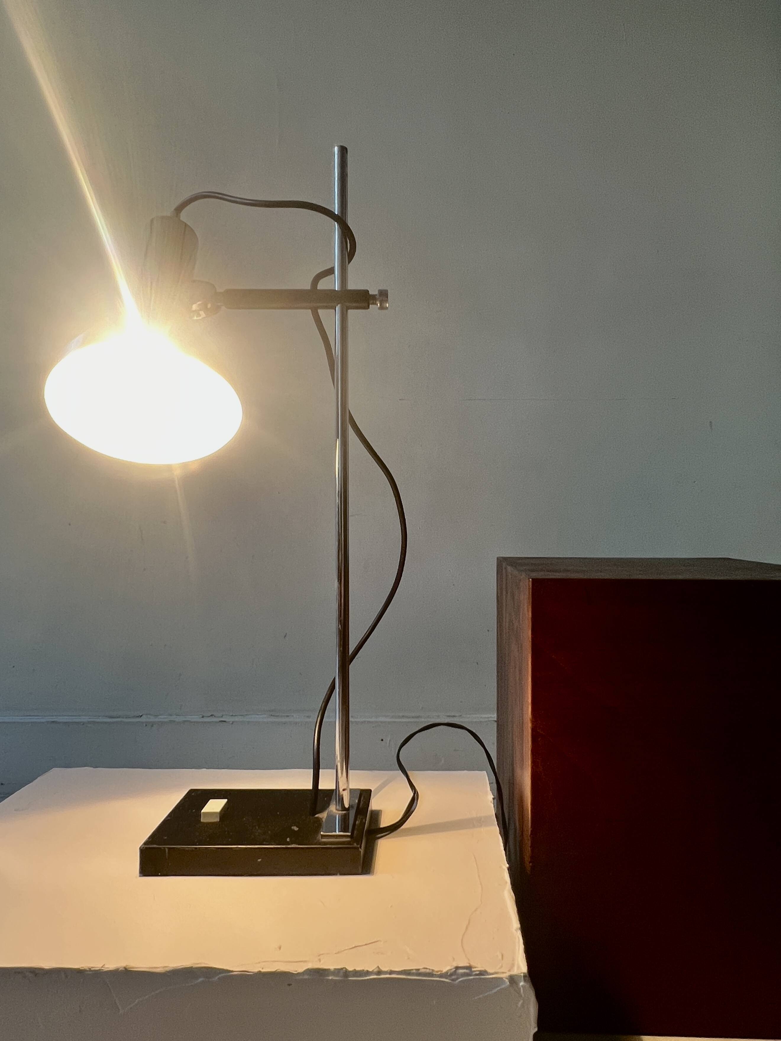 Articulated desk lamp in chrome metal, Lita France 1970