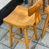 Trio of bent pinewood bar stools