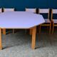 Vintage 1970s octagonal children's table in beech and lilac formica, with 5 chairs.