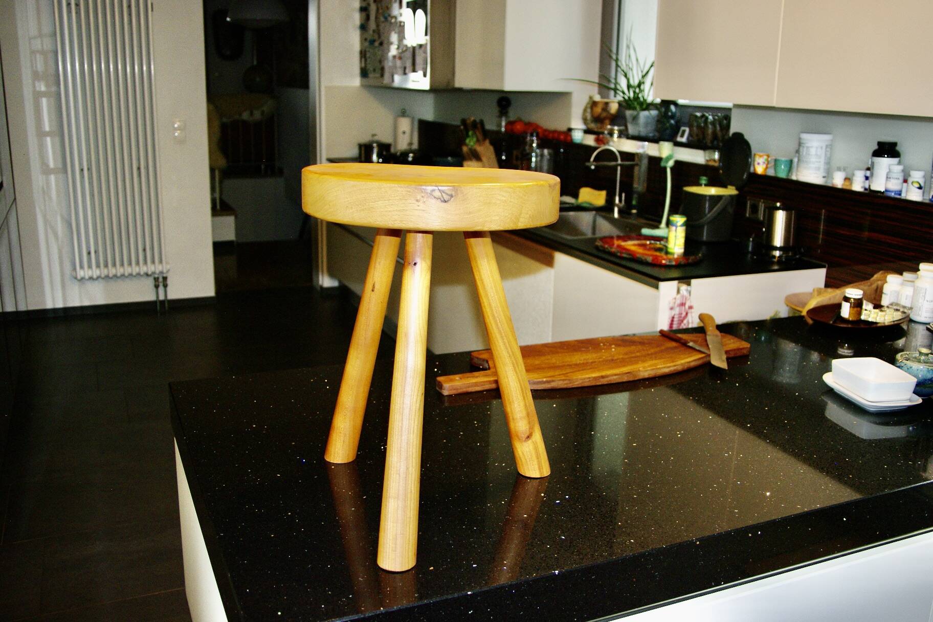 Vintage tripod stool in solid elm denmark 1960s