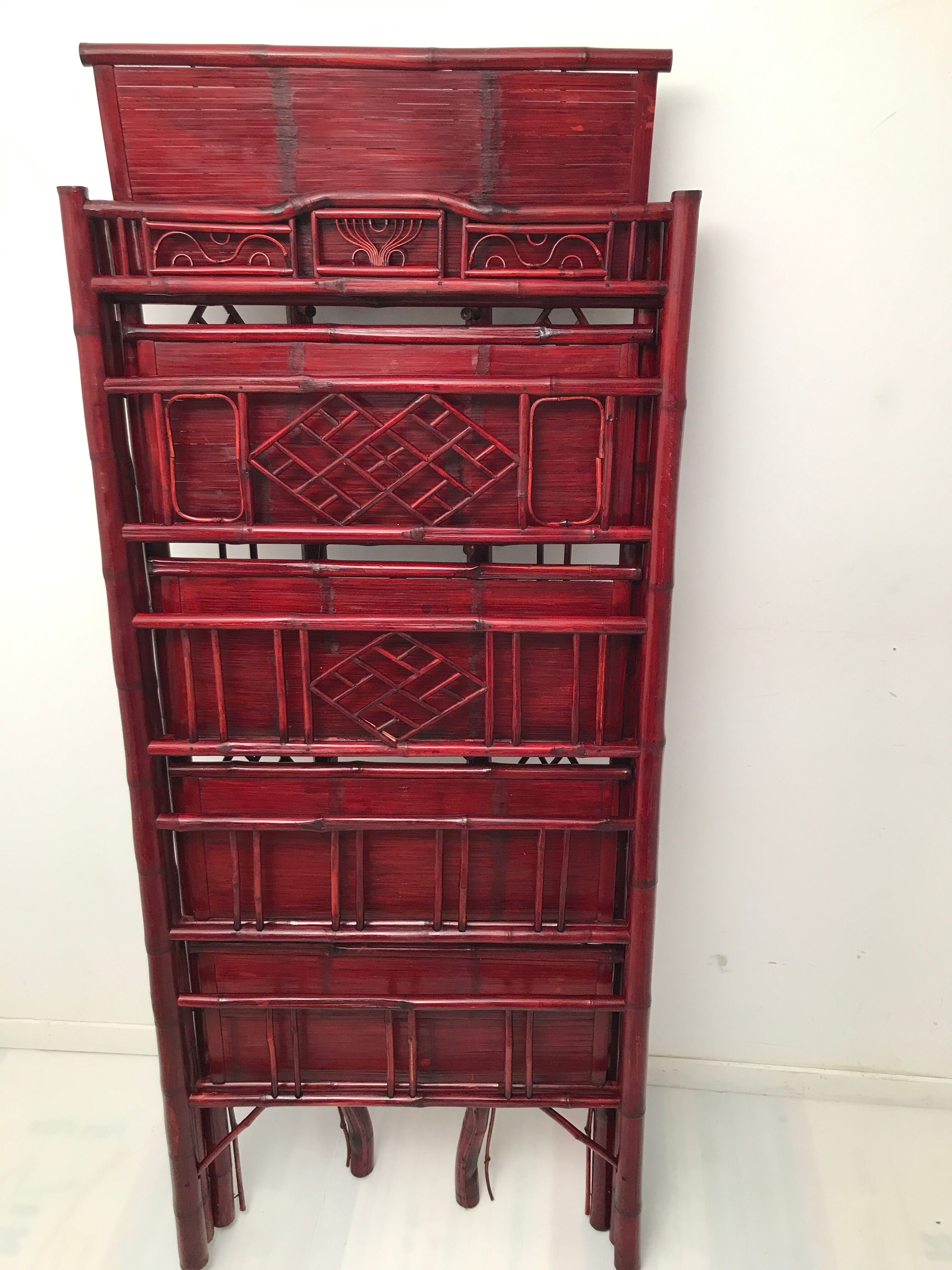 Vintage bamboo and rattan folding shelf