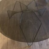 Vintage 1970's coffee table in chrome steel wire and smoked glass