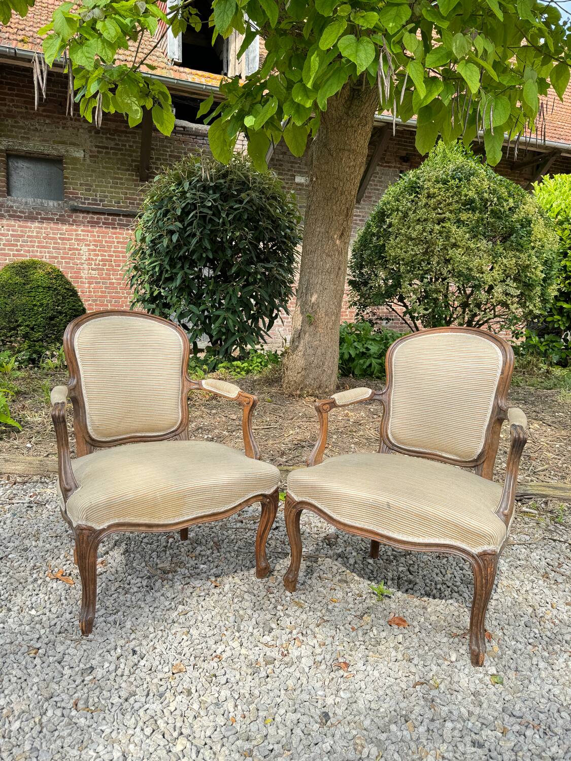 Pair of louis xv style natural wood armchairs xix eme century