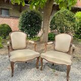 Pair of louis xv style natural wood armchairs xix eme century