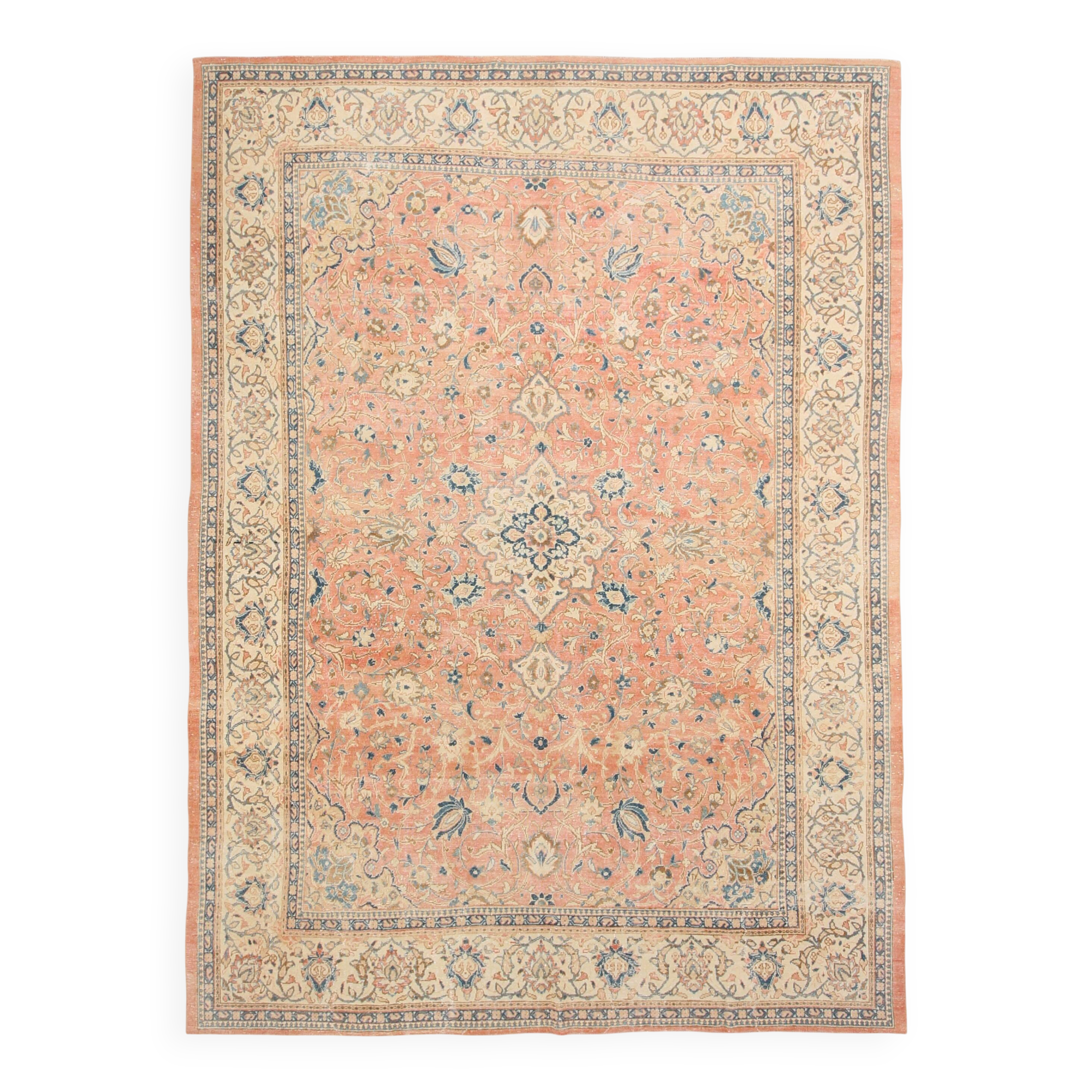 Tapis persan classique rose et bleu 9x12, 280x382 cm