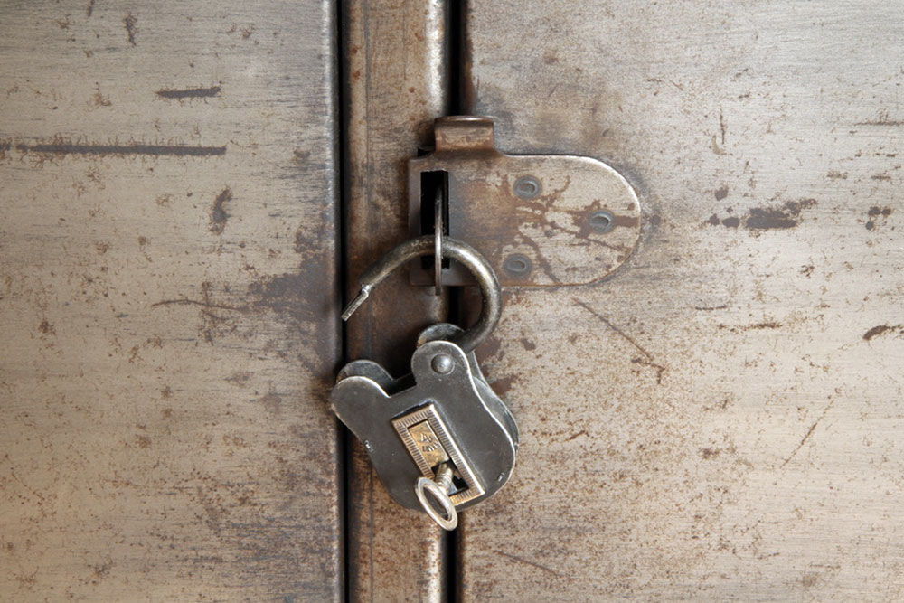 Industrial metal locker room patinated rounded corners