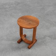 Art deco oak wooden round side table with bended leg, France 1920s