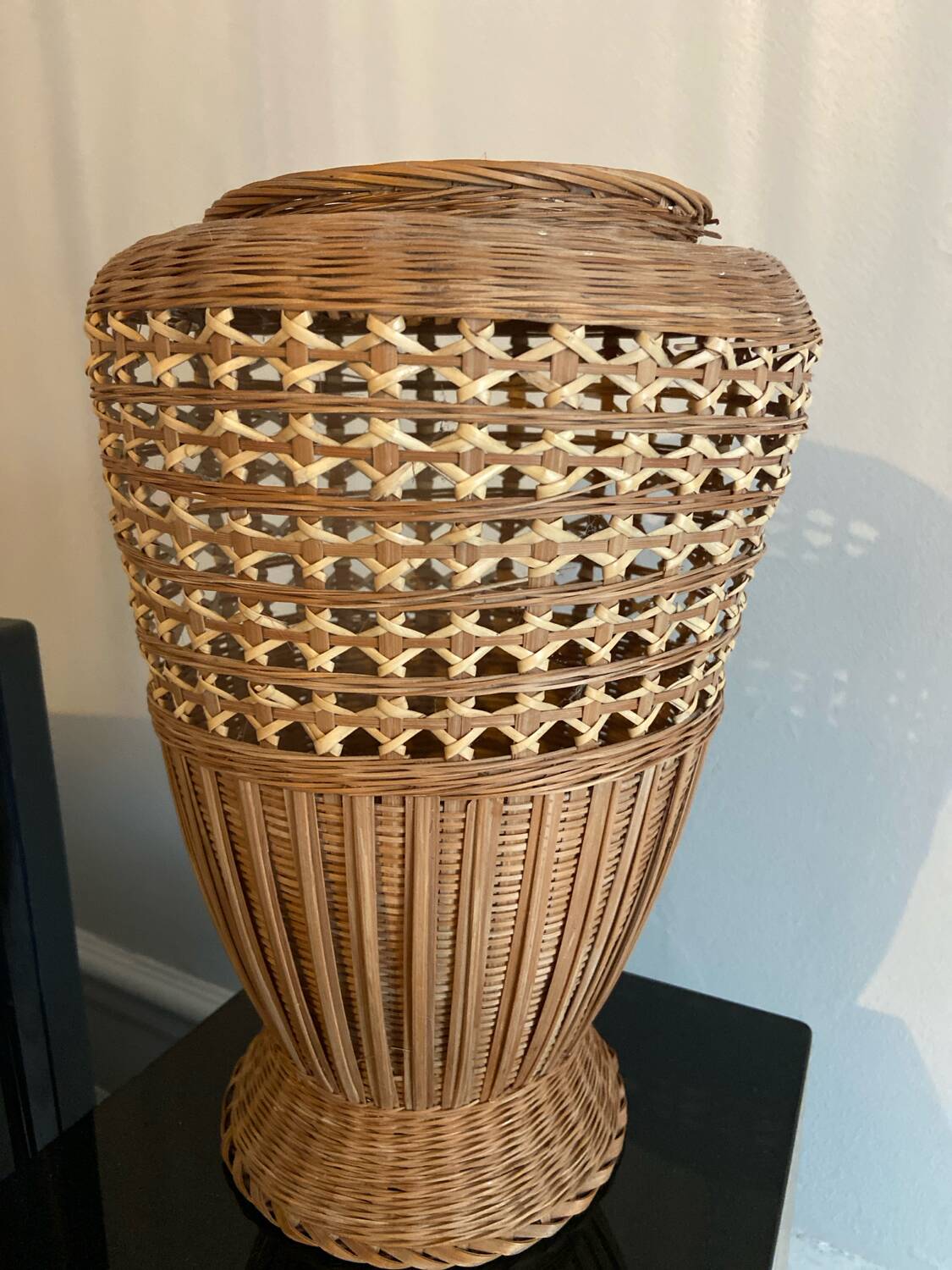 Vintage rattan vase and planter