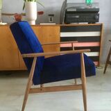 Original vintage polish armchair 300-190 from Mid-century in navy blue velvet