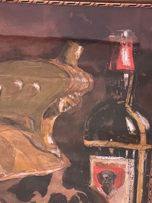 Tableau peinture ancienne nature morte à la bouteille XXe