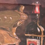 Painting old still life with the bottle XXth