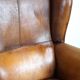 Set of 2 beautiful and correct sheep leather wingback armchairs with fixed seat cushions