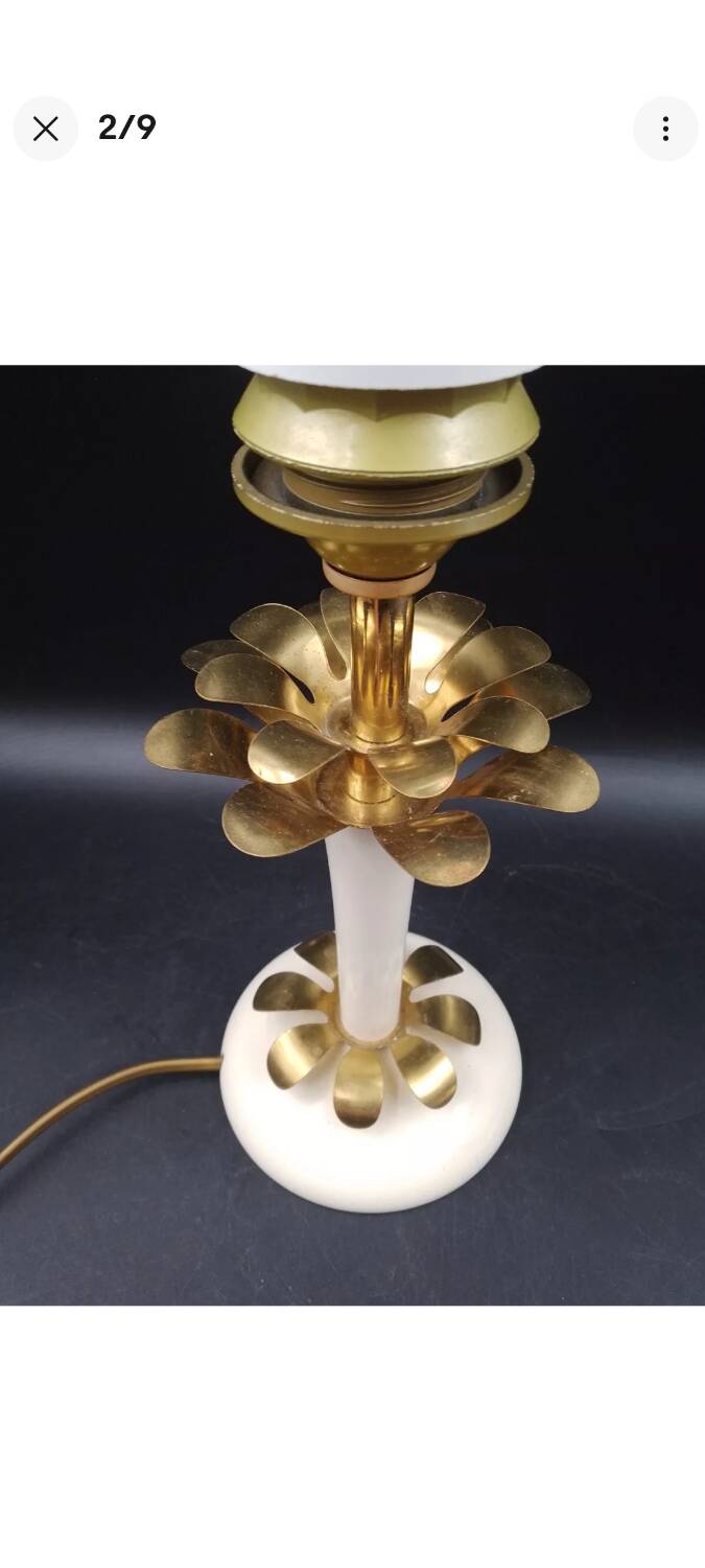 lampe à poser Maison Le Dauphin Palmier en laiton et bois