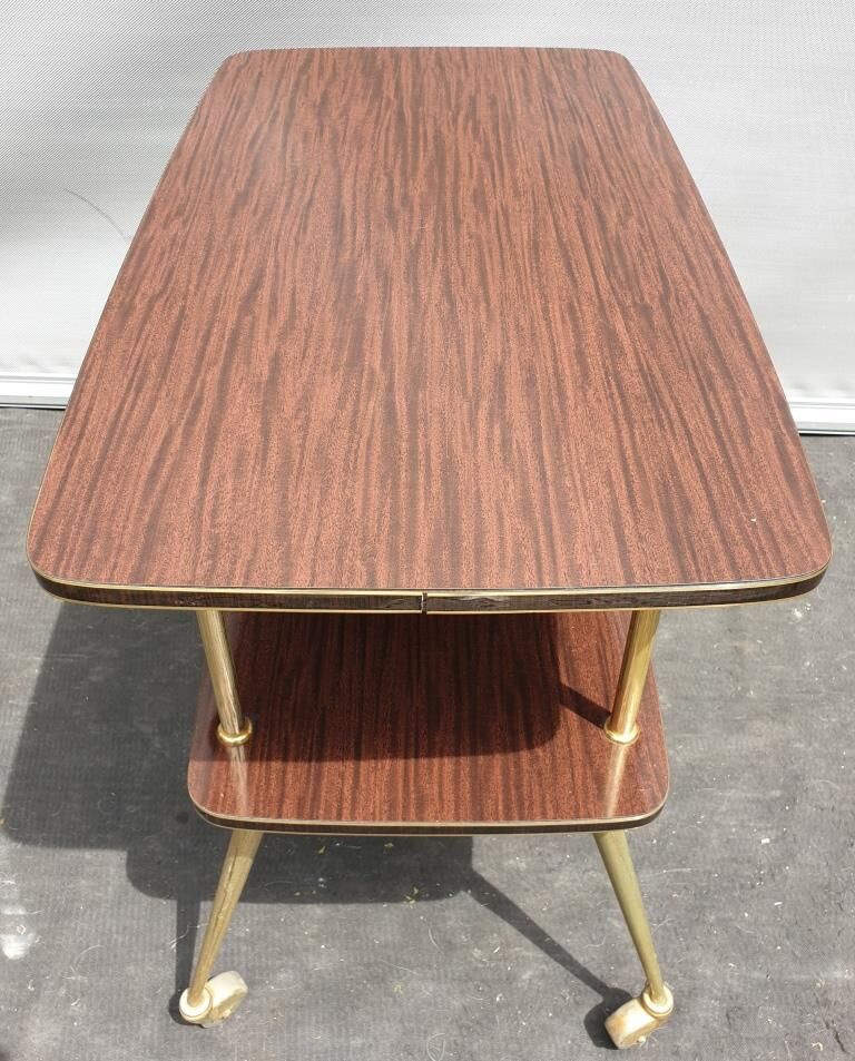 Rolling service 1960 two trays Formica mahogany