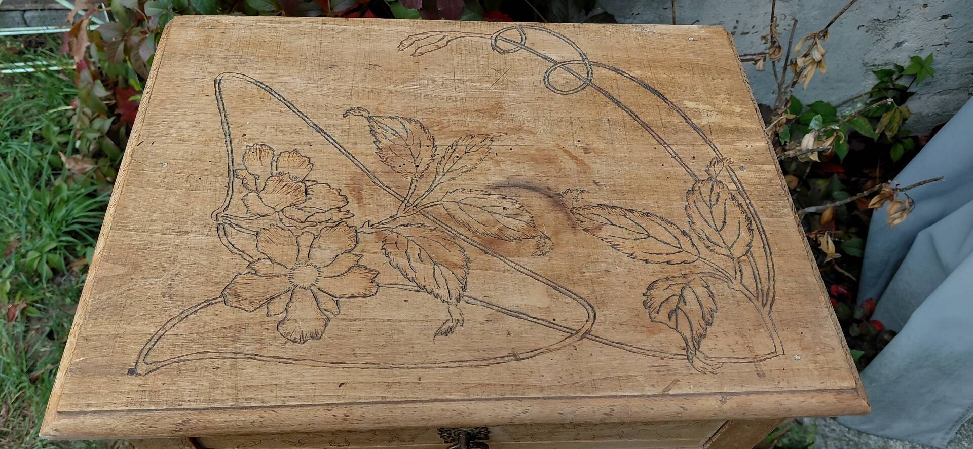 Miniature pyrographed wardrobe from 1912.