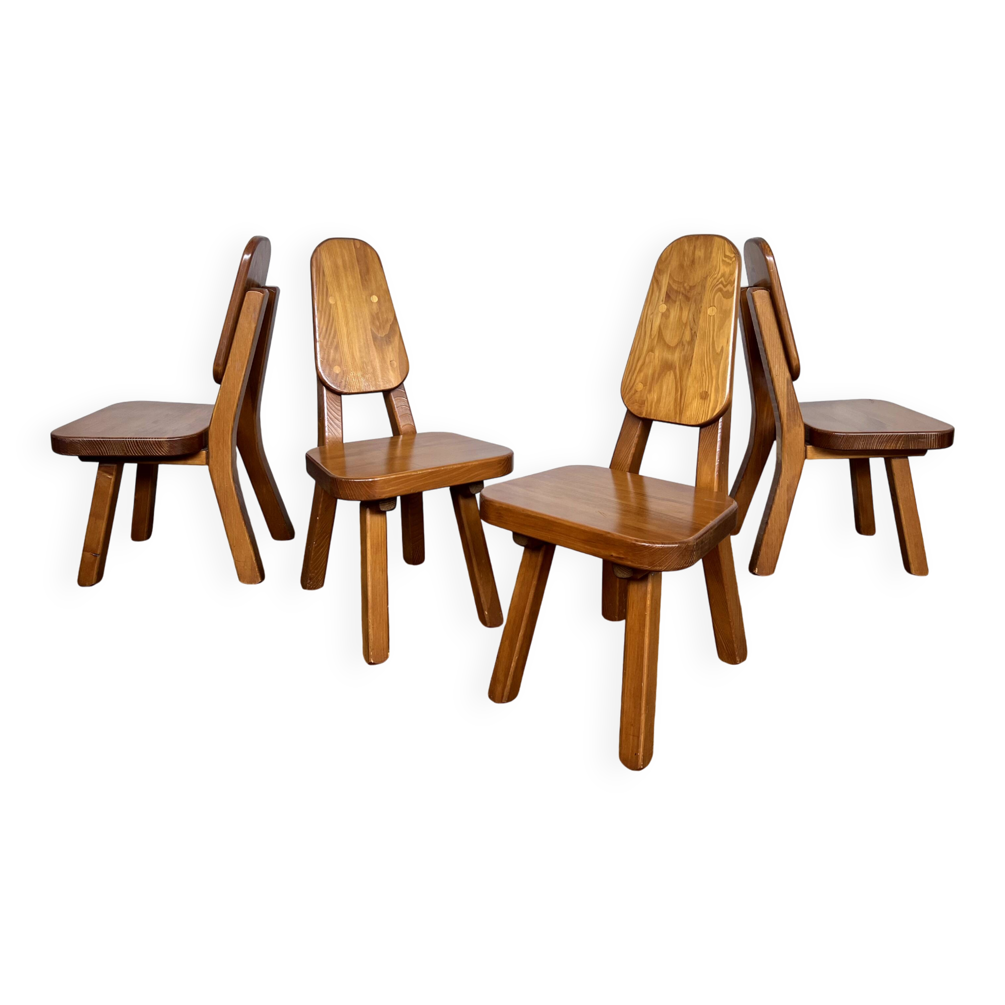Brutalist pine chair 1970 Seltz style Regain Chapo Perriand vintage design