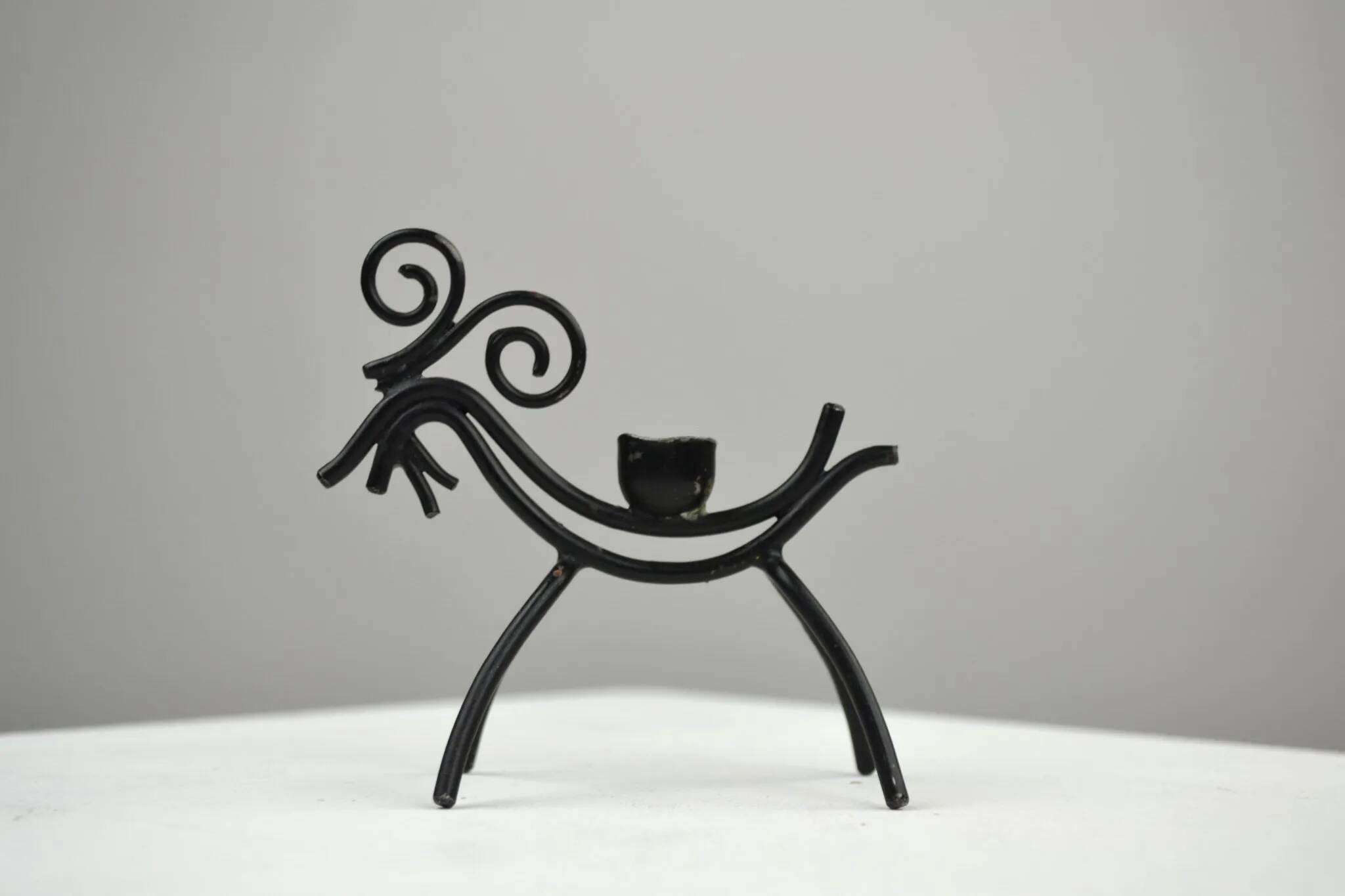 Set of 6 Black Metal Farm Animal Candleholders — Gunnar Ander for Ystad-Metall, Sweden, 1960s