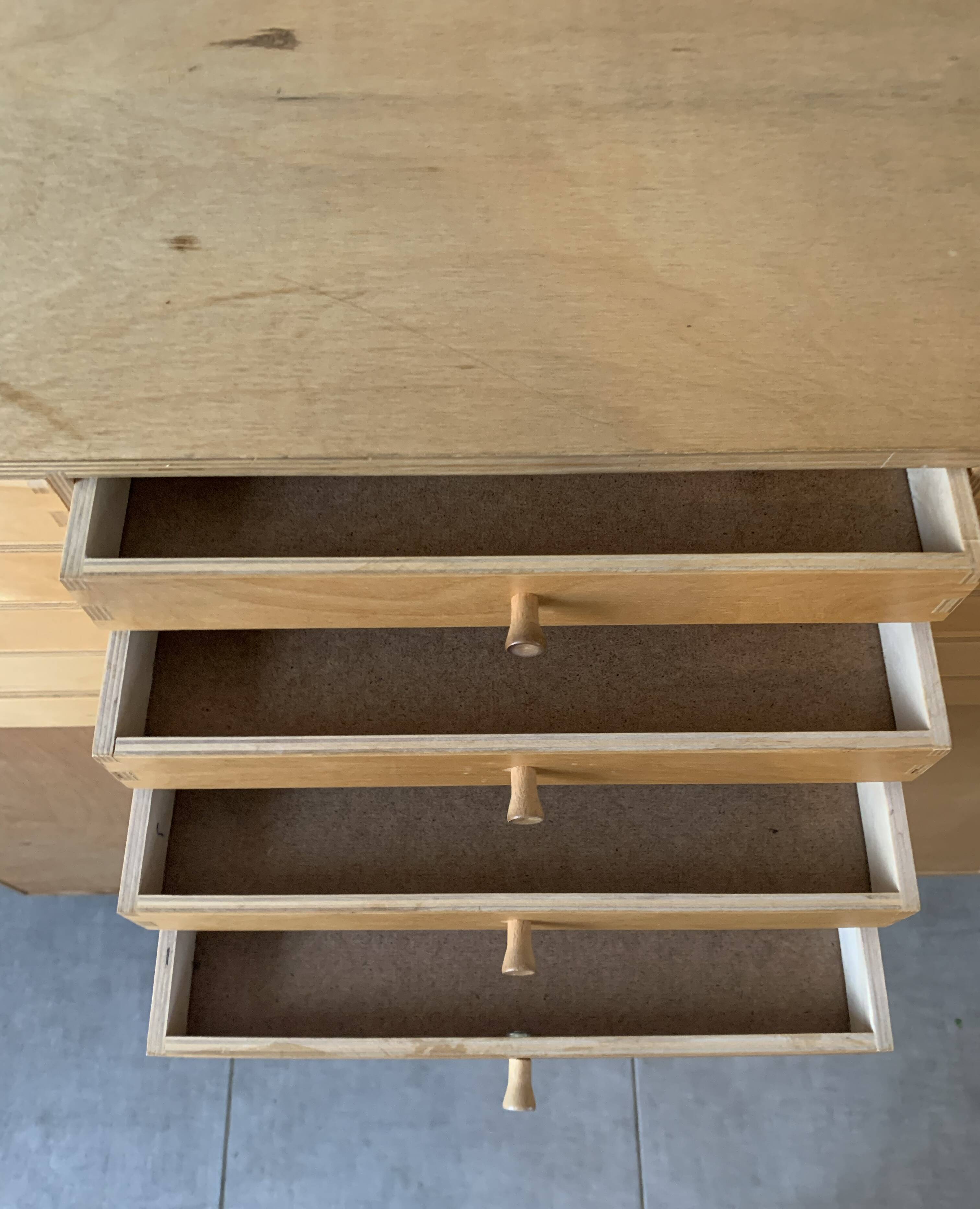 Vintage 20-drawer craft cabinet, 1960s in raw wood