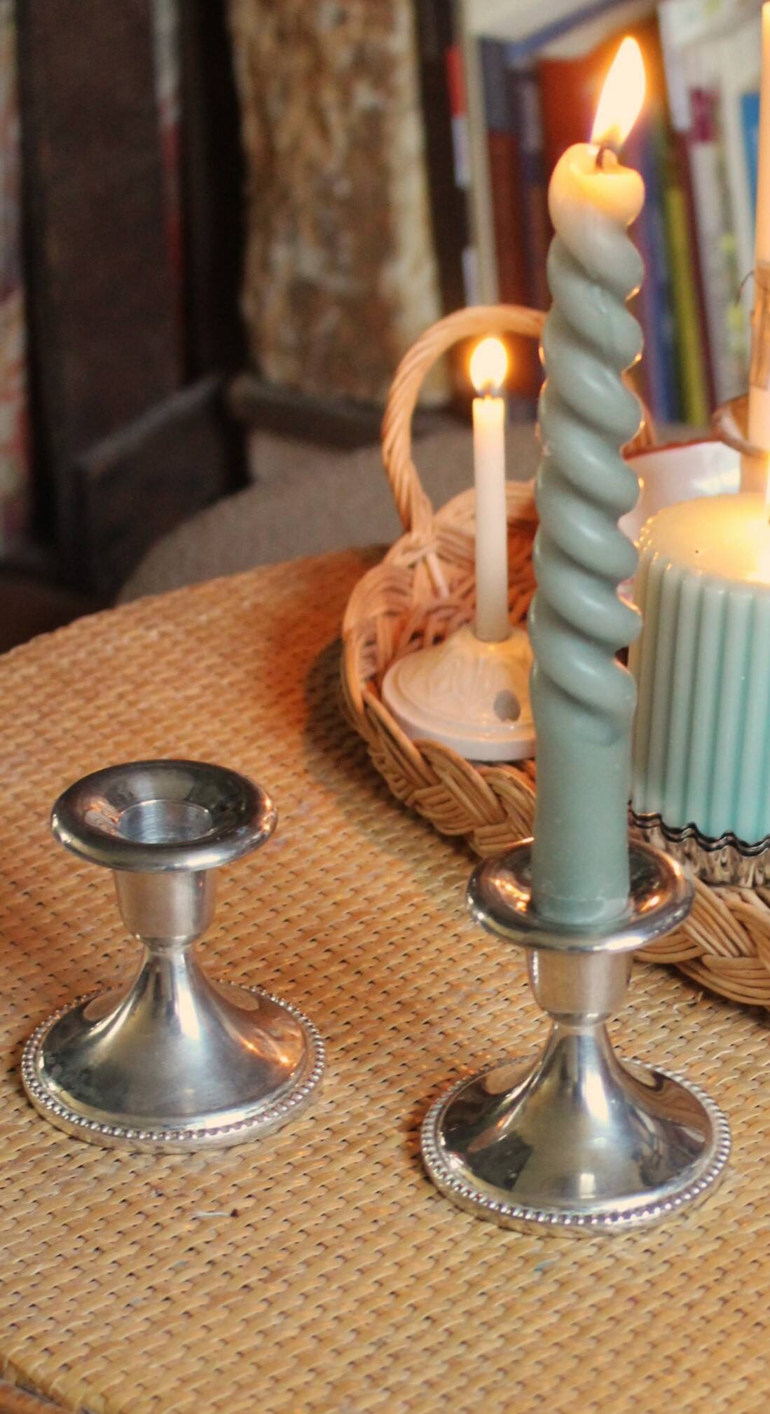 Pair of chrome metal candlesticks