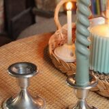 Pair of chrome metal candlesticks