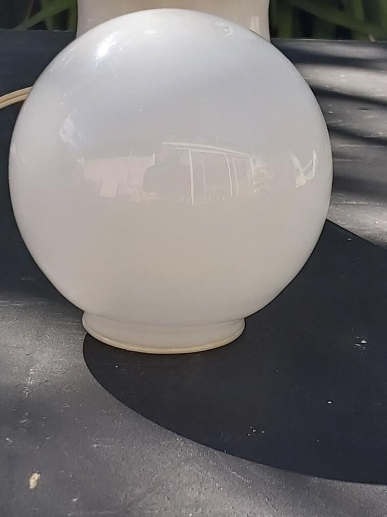 White ceramic hand lamp opaline ball 70s