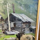 Oil-on-canvas painting The Blacksmith's Workshop 1956 signed by Fomine