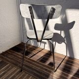 Formica table with marble motif, with drawer and its 3 chairs.
