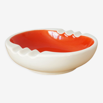 Large hollow ashtray in red and white earthenware, 50s or 60s