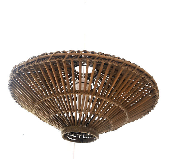 Vintage rattan pendant lamp, circa 1970