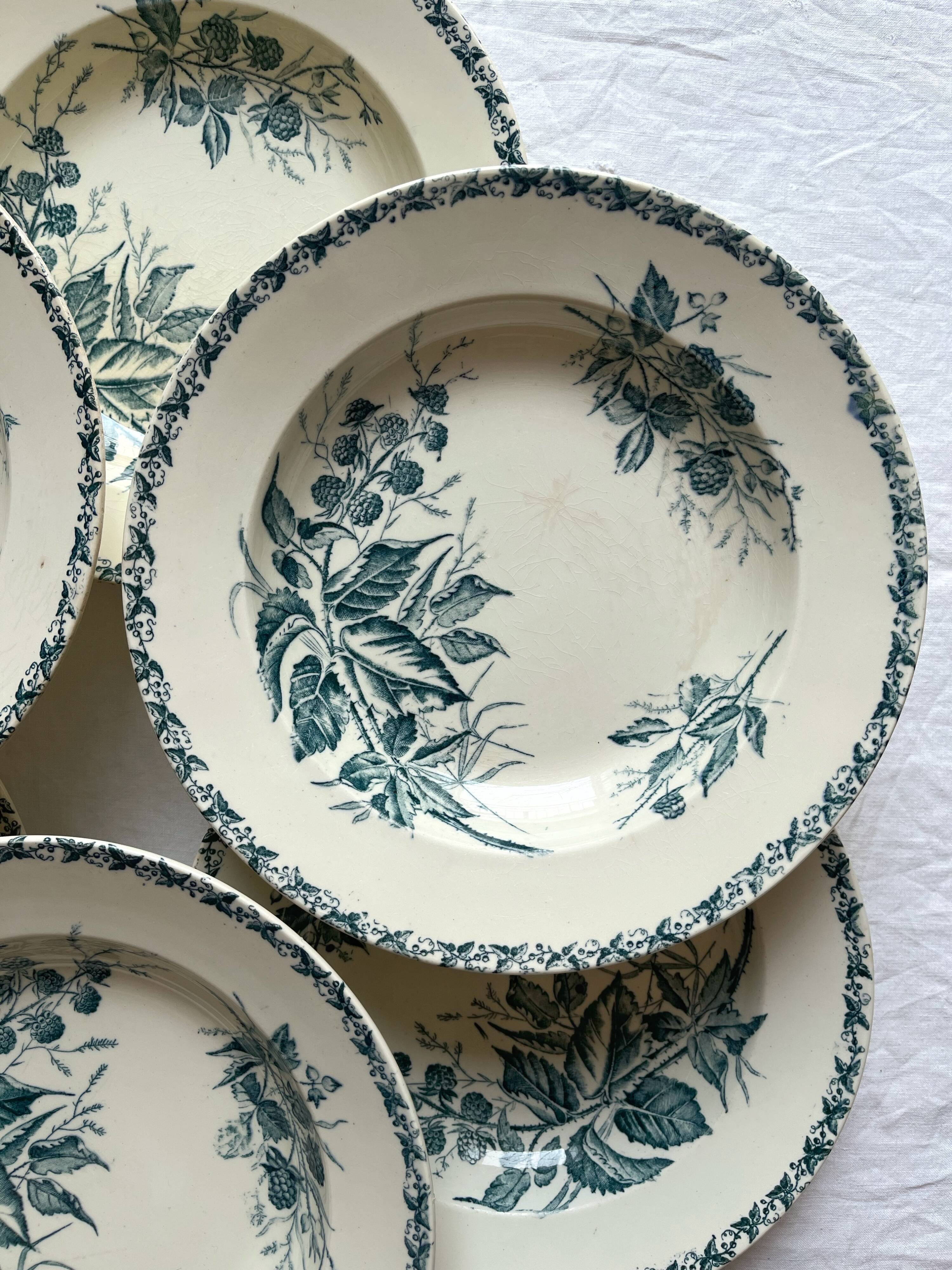 6 hollow plates in blackberry iron earth, Badonviller circa 1900