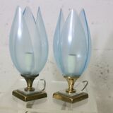 Pair of Blue Lamps edited by Rougier, France, circa 1970