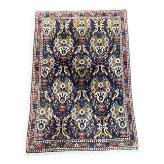 Tapis d'Orient ancien de tribu nomade 1950-1980 oiseaux fond violet