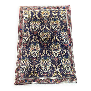 Tapis d'Orient ancien de tribu nomade 1950-1980 oiseaux fond violet